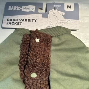 BARK Home Varsity Dog Jacket Size Medium - Green/Brown New In Package